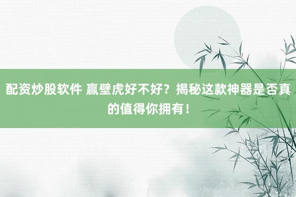 配资炒股软件 赢壁虎好不好？揭秘这款神器是否真的值得你拥有！