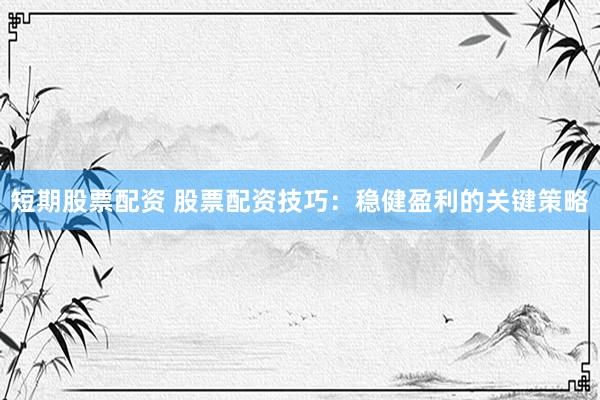 短期股票配资 股票配资技巧：稳健盈利的关键策略