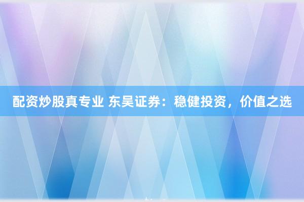 配资炒股真专业 东吴证券：稳健投资，价值之选