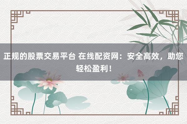 正规的股票交易平台 在线配资网：安全高效，助您轻松盈利！