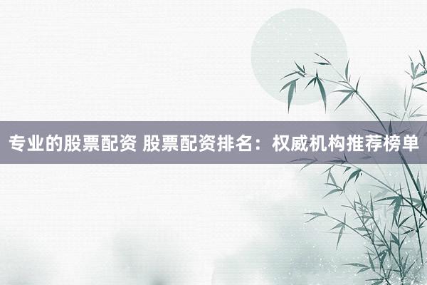 专业的股票配资 股票配资排名：权威机构推荐榜单